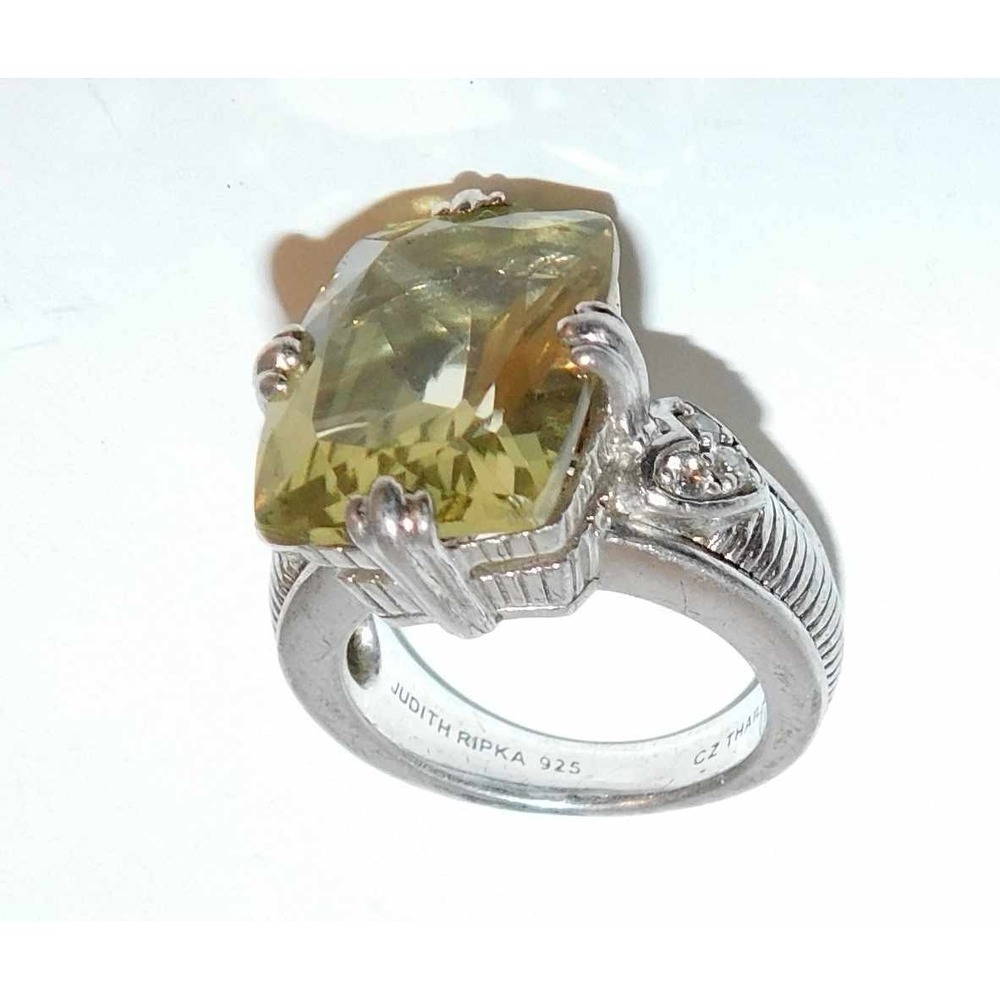 Judith Ripka .925 Sterling Silver Emerald Citrine Heart Diamonique Ring Sz 6.25